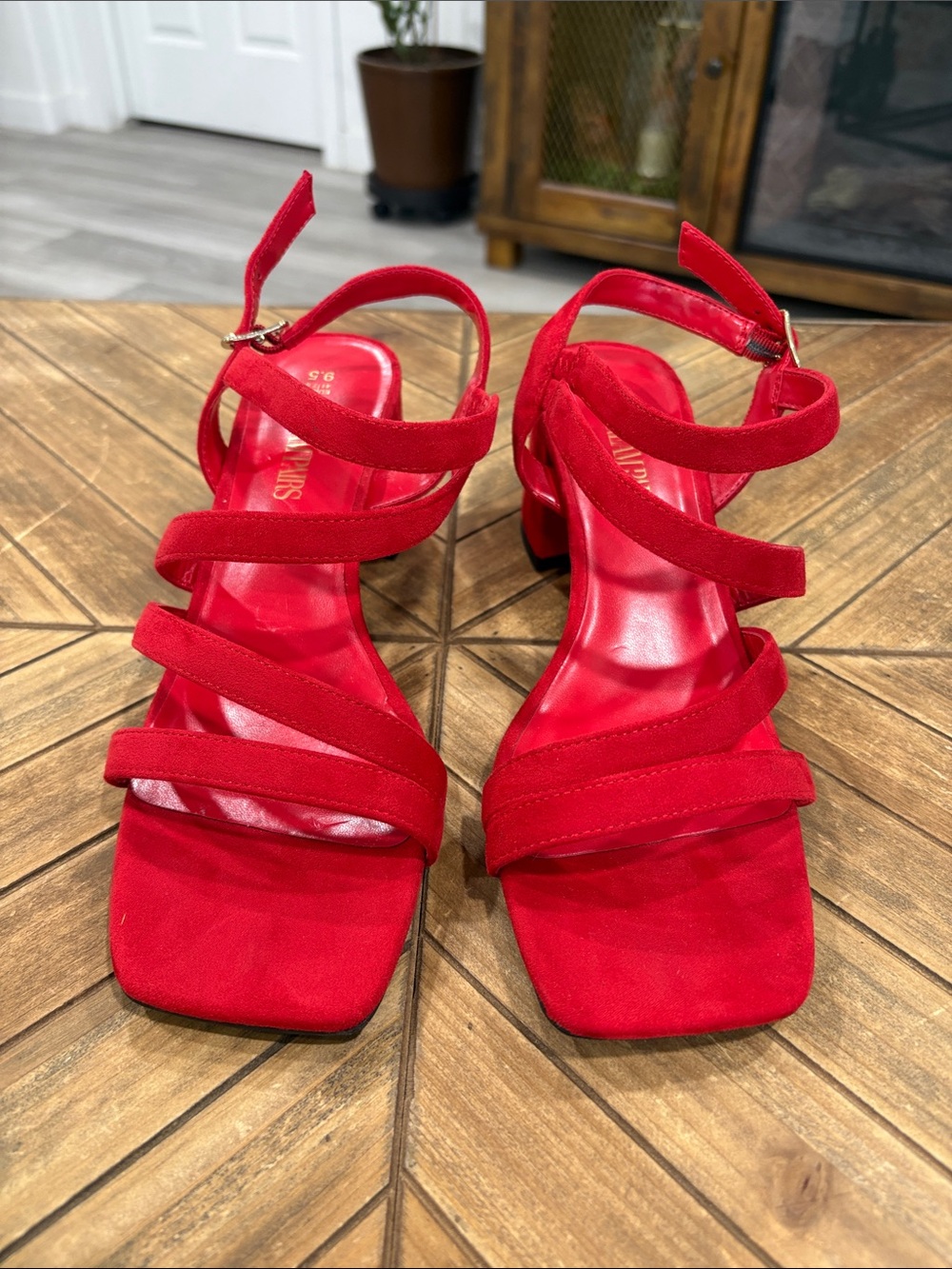 Dream Pairs Red Multi-Strap Block Heel Sandals